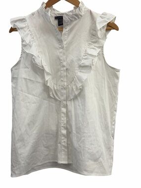 Aqua Sleeveless Ruffle Button-Front Blouse - White